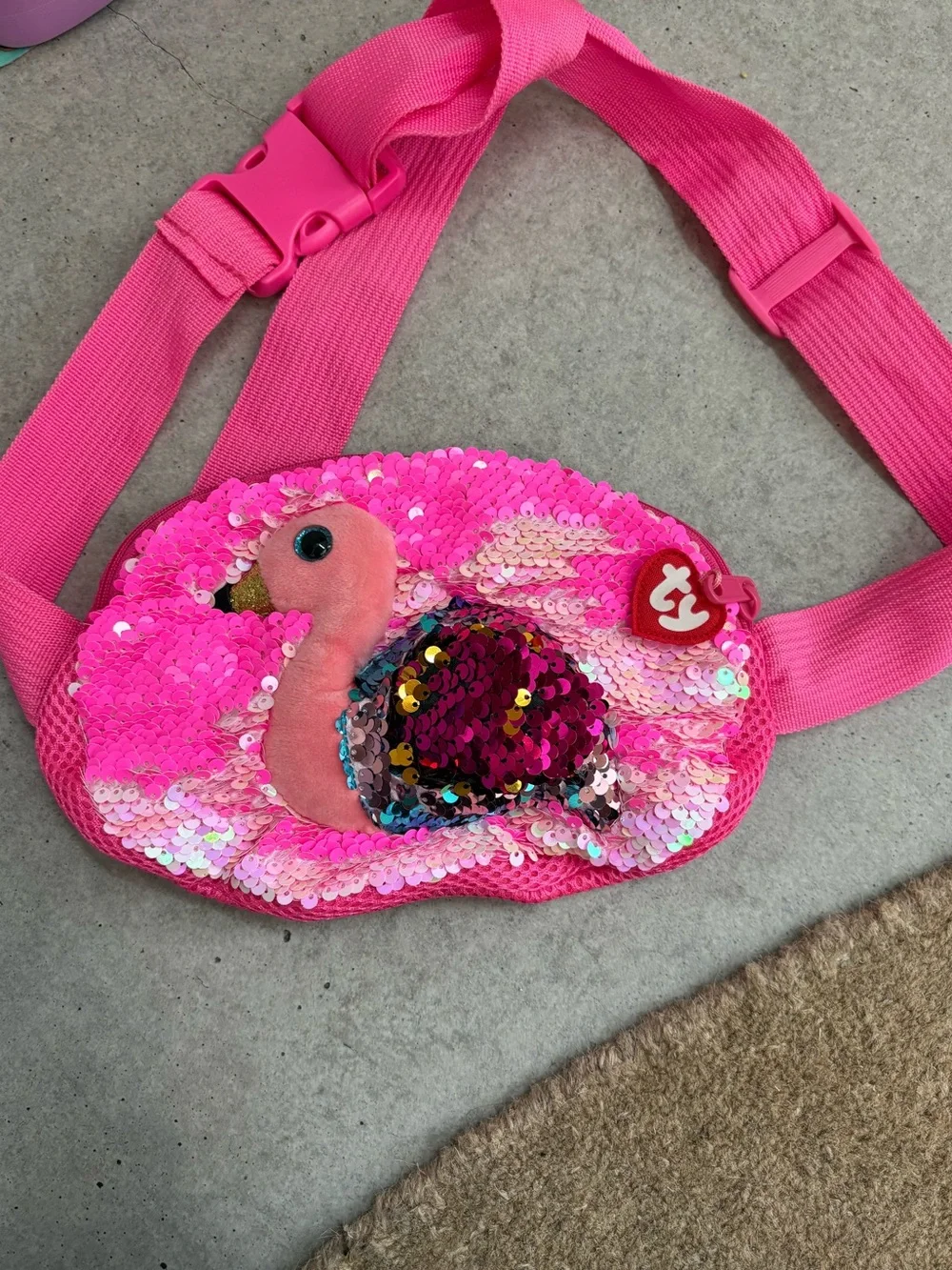 Ty Pink Sequin Flamingo Kids Belt Bag